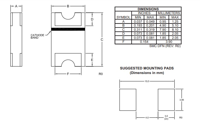 Mechanical Drawing - Central Semiconductor CMDFSHCx-100 Silicon Schottky Rectifiers